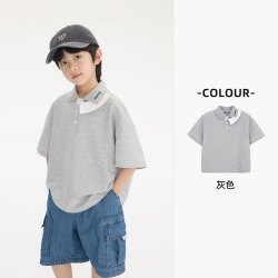派町 童装男童上衣2026夏季新款儿童透气凉爽POLO领T恤休闲时髦薄