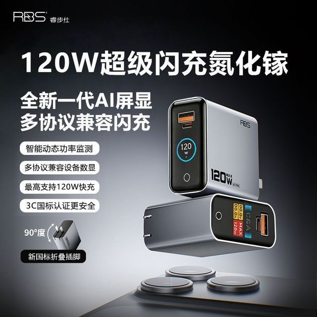 睿步仕 120W氮化镓数显全协议快充充电器