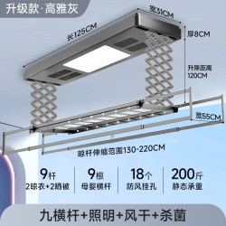 神州风 电动晾衣架阳台全自动升降语音遥控智能衣机阳台风干烘干晾晒衣架 三剪刀-灰色-风干+杀菌+照明+遥控+9根横杆 上门安装