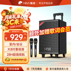 HiVi 蓝牙拉杆音箱 专业广场舞音响 双无线麦克风 电木吉他