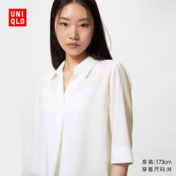 优衣库 花式半开领条纹衬衫/7分袖女装衬衣空调衫26秋冬新款487528 00 白色 S