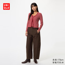优衣库 针织廓形长裤常规款女装男装/休闲裤裤子482287 486980 486980/39棕黑色 M