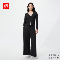 优衣库 罗纹宽松舒适长裤/常规款女装486317 09 黑色 M