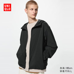 优衣库 便携式防紫外线连帽外套男装女装/防晒服486164 482210 486164/09黑色 XL
