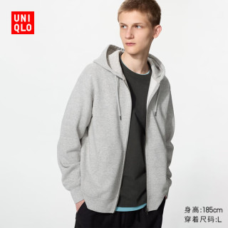 优衣库 连帽拉链运动开衫/长袖男装女装/外套卫衣/运动衫486119 04 烟灰色 L
