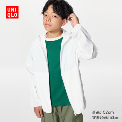 优衣库 童装男童女童轻型便携式防紫外线连帽外套487621 491805 491805/01乳白色 150
