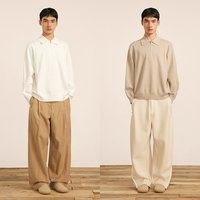 速写 男装秋冬折扣新款休闲宽松衬衫领针织衫潮毛衫拼接时尚潮上衣