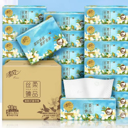 清风 抽纸丝柔花萃4层加厚餐巾纸抽纸4层80抽18包