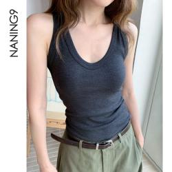 NANING9 26秋新品  自带bra可内搭可外穿U领显瘦百搭螺纹背心