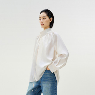 LESS 春季5A桑蚕丝衬衫女重工立领设计感法式长袖衬衣2P1212900
