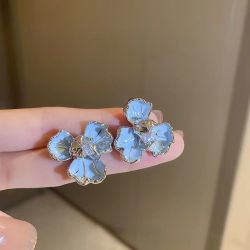 锌合金耳饰 法式轻奢蓝色鸢尾花朵耳钉气质温柔百搭耳饰耳环超仙