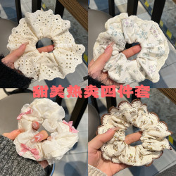 芭蕾风ins网纱蝴蝶结紫碎花大肠圈可爱奶油甜妹发圈蕾丝花边发绳