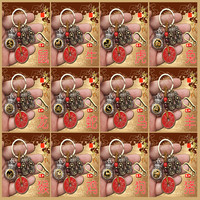 十二生肖百福袋双貔貅山花钱钥匙扣日进斗金可转钥匙链