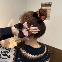 韩版东大门新款秋冬撞色蝴蝶结高弹力发绳时尚百搭不伤发发圈