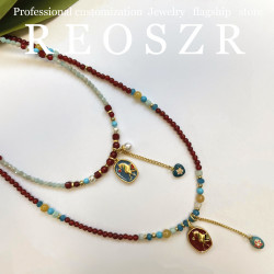 Reoszr/洛恣 铜合金项链 手作蓝色饰品烧蓝彩色小众百搭项链