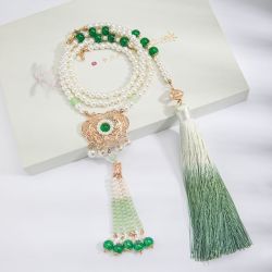 合金仿珍珠项链 新中式项链背云流苏璎珞项链汉服国风衣服配饰