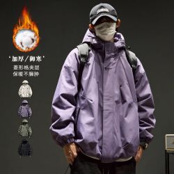 外套男新款加厚美式连帽宽松廓形机能工装冲锋衣情侣潮牌秋冬棉服