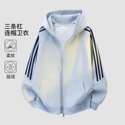 我的速度 美式三条杠撞色拼接潮牌重磅连帽卫衣男秋冬宽松情侣开衫外套套装
