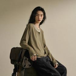 日着 原创女装26早秋新款上衣假两件洋气别致长袖T恤
