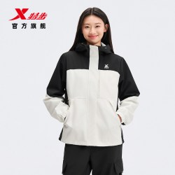特步 冲锋风衣女2026年秋季新款户外连帽上衣防风外套974128160461