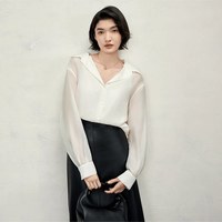 移动端:TKY SHOP 白色长袖衬衫女宽松高级感通勤职场衬衣气质翻领薄上衣