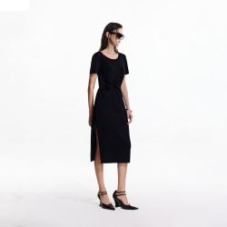 ONLY 秋季小黑裙短袖中长款高级感T恤连衣裙女