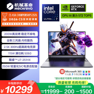 机械革命 极光X U7-251HX RTX5060 300Hz屏 灰色 16GB+1TB 游戏本