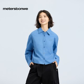 美特斯邦威 [商场同款]美特斯邦威长袖衬衫女蓝色秋新款牛津纺纯棉翻领衬衣