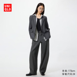 优衣库 绒面针织廓形长裤加长款女装男装休闲裤弯刀镰刀裤子489417 08 深灰色 M