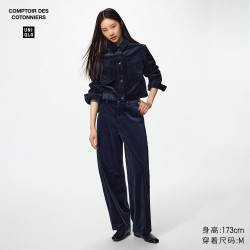 优衣库 灯芯绒廓形长裤女装合作款休闲裤裤子488202 69 藏青色 L