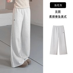 骆驼 漫游运动裤女长裤子香蕉阔腿裤直筒休闲针织棉感宽松弯刀卫裤