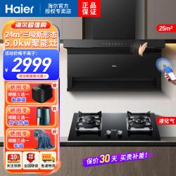 海尔 吸油烟机顶侧三吸25立方爆炒大火力EC719+5.0KW猛火灶液化气