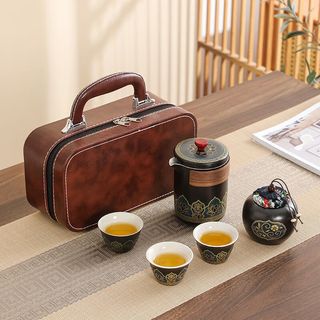 MOZHOU 茉舟 霁蓝茶韵陶瓷快客杯一壶三杯+罐+棕包整套茶具