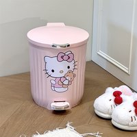 可爱卡通猫咪少女心垃圾桶脚踏式桶带手提大容量化妆室纸篓女 粉色抱熊KT垃圾桶