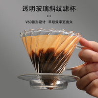 Mongdio V60手冲咖啡滤杯 高硼硅玻璃 透明斜纹