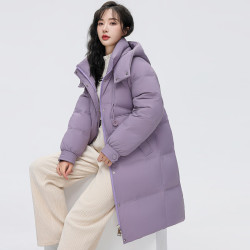 雪中飞 羽绒服中长款可脱卸帽时尚百搭防寒休闲外套紫色 XL XL (175/96A) (115-125斤)
