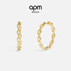 APM Monaco 金黄色Enchaîné圈形耳环链环时尚摩登中性风耳饰礼物