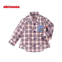 MIKI HOUSE MIKIHOUSE衬衫宝宝上衣儿童外套时尚格子款复古小熊柔软春秋童装