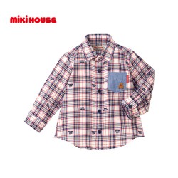MIKI HOUSE MIKIHOUSE衬衫宝宝上衣儿童外套时尚格子款复古小熊柔软春秋童装