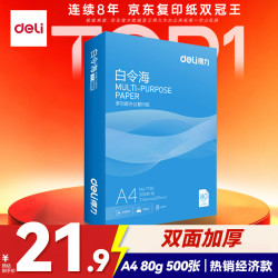 得力 白令海A4打印纸 80g500张单包复印纸 双面加厚 高性价比草稿纸 打印作业7756
