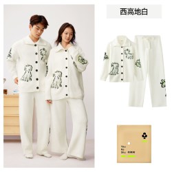 YOUKESHU 睡衣女款半边绒开衫时尚抗静电男士家居服套装