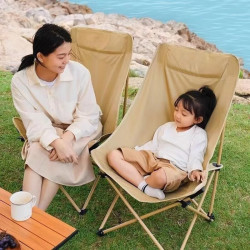 羚特 月亮椅露营椅子月亮椅加高靠背钓鱼椅沙滩椅折叠凳便携躺椅 高背月亮椅细黄沙