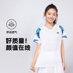 YONEX 运动上衣女白色短袖T恤透气宽松yy羽毛球服夏季