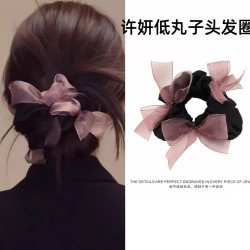 韩版新款甜美欧根纱手工编织蝴蝶结大肠发圈气质扎马尾高弹力发圈