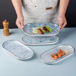 家用创意蒸鱼盘盘子日式高档长方形鱼盘大号陶瓷盘组合高颜值菜盘