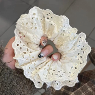 法式复古氛围感蕾丝大肠发圈网红刺绣镂空花纹荷叶边头花发饰发绳