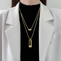 钛钢吊坠 欧美双层毛衣链休闲时尚钛钢项链新款百搭吊坠配饰长款