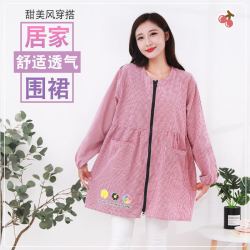 韩版纯棉长袖围裙网红同款成人女防油污做饭工作服罩衣正穿拉链款