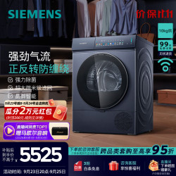 西门子 10公斤滚筒iQ300热泵烘干机家用干衣机  WQ52J7U10W