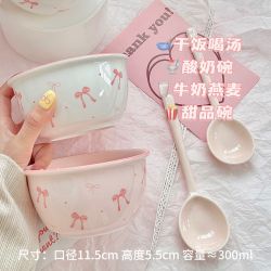 少女心蝴蝶结陶瓷饭碗家用吃饭釉下彩少女心创意餐具套装碗勺组合